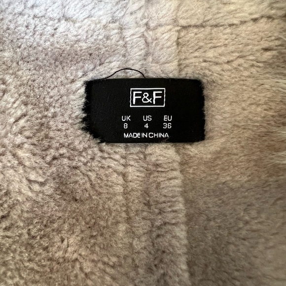𝅺F&F Coat Faux Fur & Suede Light Gray Aviator Style - Picture 5 of 9
